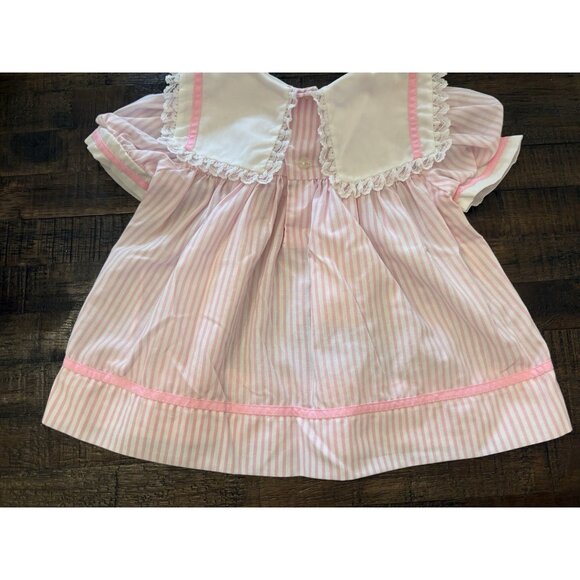 Vintage Pink Striped Baby Girl Dress Sail Boat Size 6-9 Months - Picture 6 of 7
